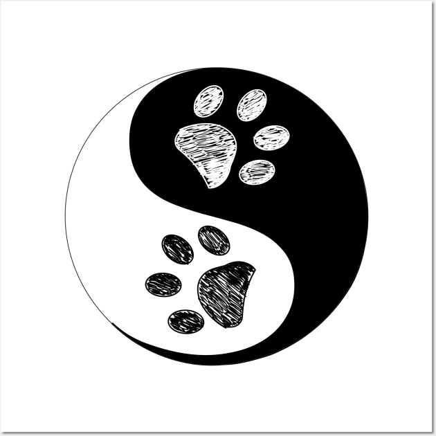 Ying yang made of paw print black white background Wall Art by GULSENGUNEL